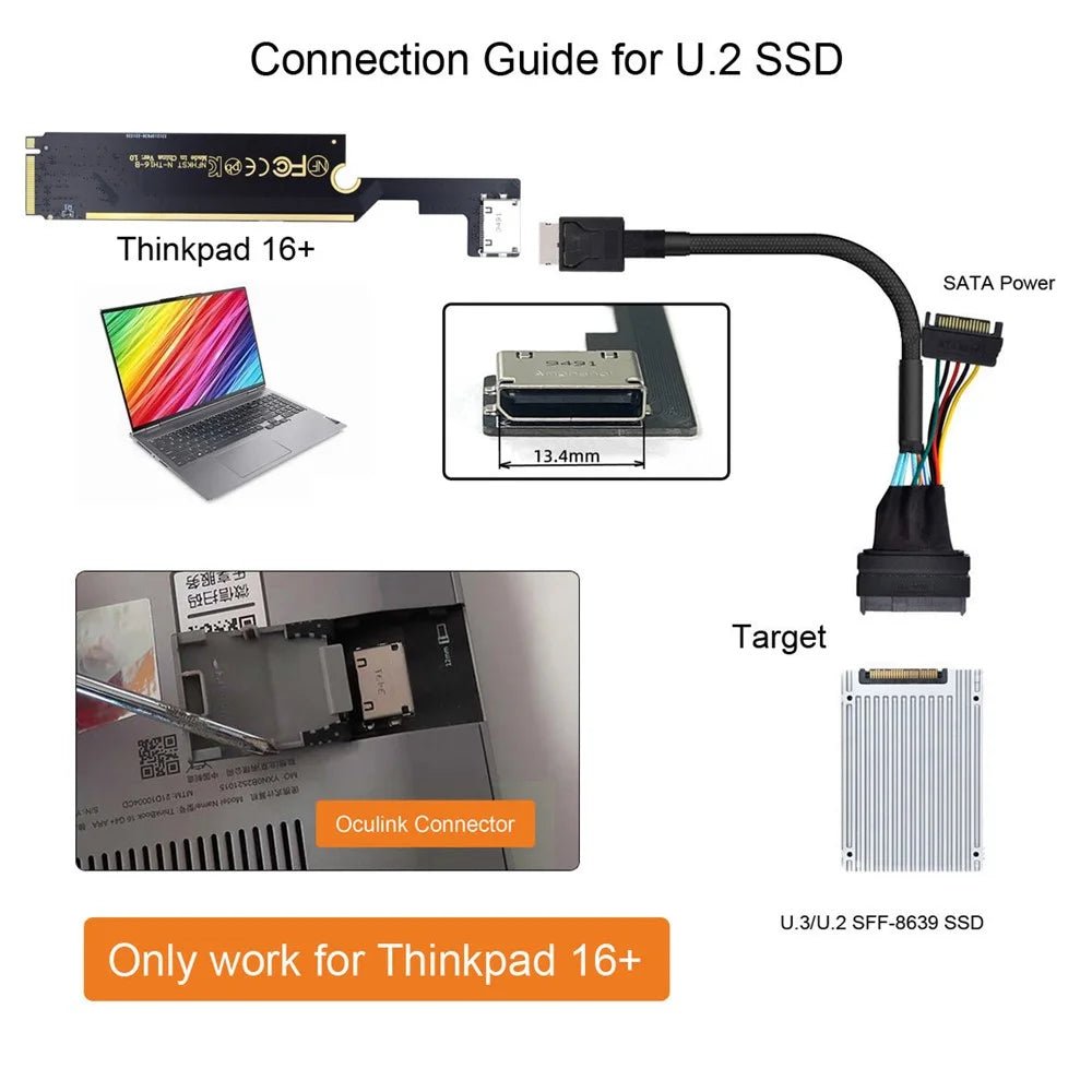 PCI-E 3.0 M.2 M-key to Oculink SFF-8612 SFF-8611 Host Adapter for ThinkBook 16+ Laptop External Graphics Card & SSD - 3
