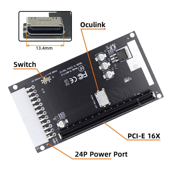 SF-059 4x Oculink SFF-8612 SFF-8611 to PCIE PCI-Express 16x Adapter with ATX 24-Pin Power Port for Mainboard Graphics Card - 3