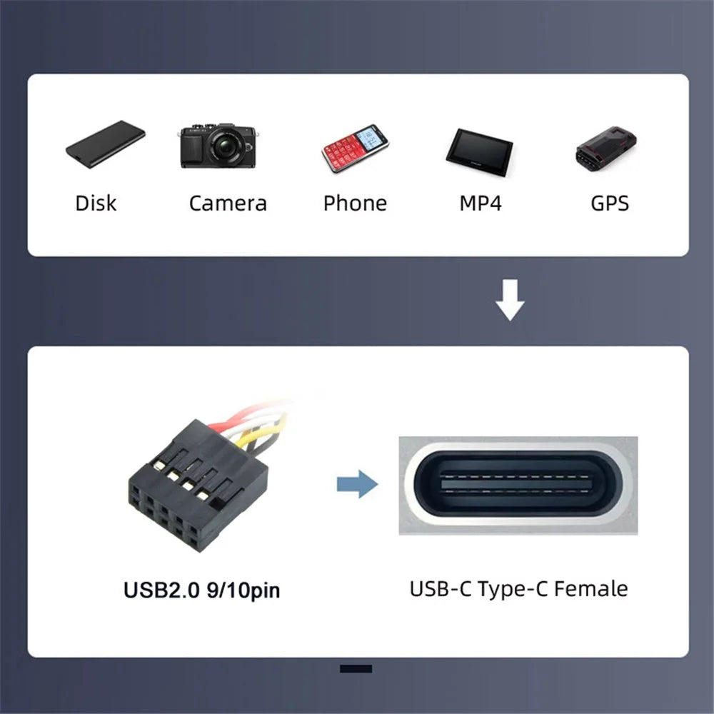 UC-138 Single Port USB 3.1 Type C USB-C Female to USB 2.0 Motherboard 9pin 10pin Header Cable - 6