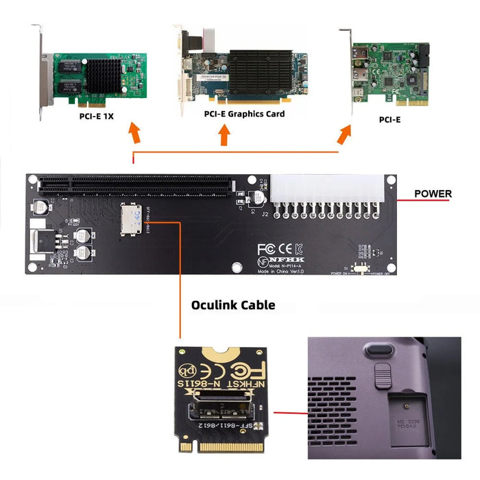 PCI-E 3.0 M.2 M-key to Oculink Host Adapter for GPD WIN Max2 External Graphics Card & SSD - 4