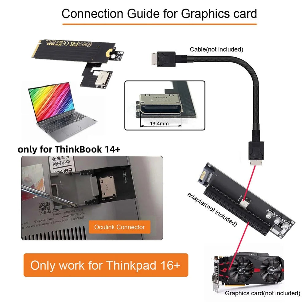 PCI-E 3.0 M.2 M-key to Oculink SFF-8612 SFF-8611 Host Adapter for ThinkBook 14+ Laptop External Graphics Card & SSD - 6