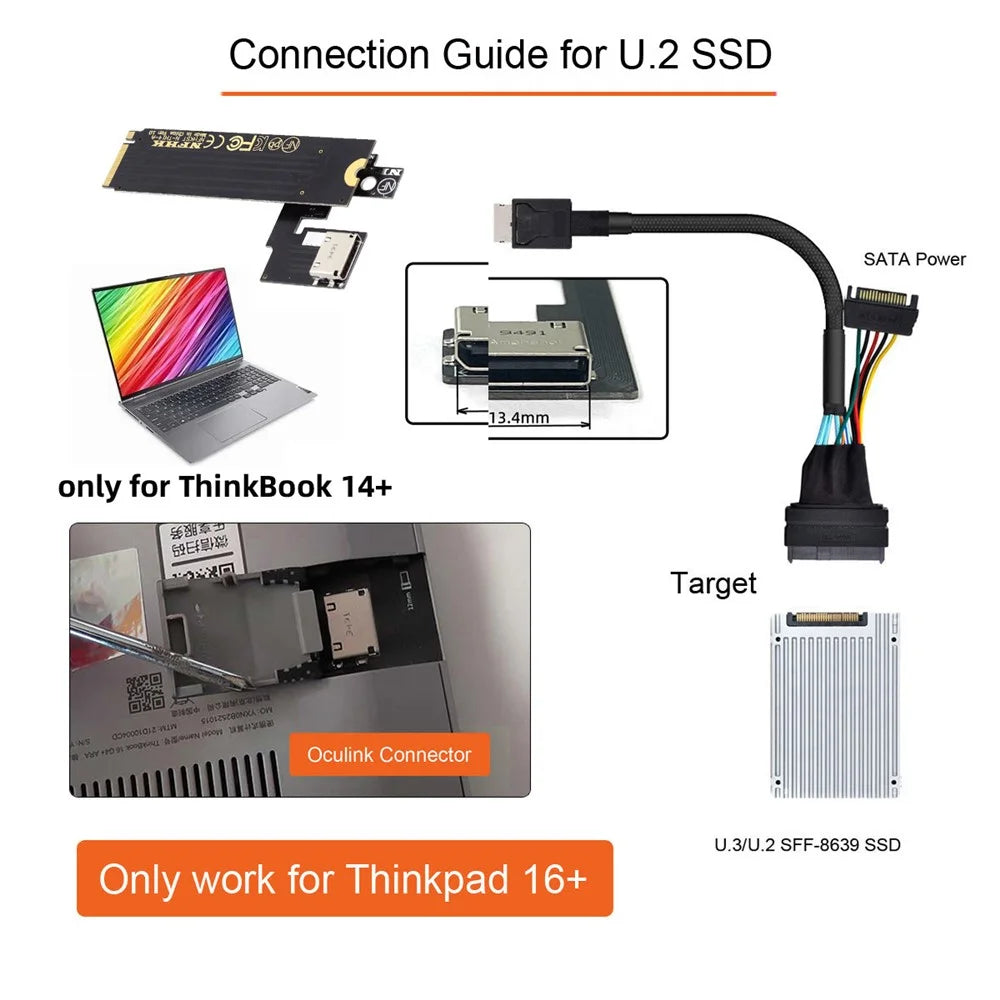 PCI-E 3.0 M.2 M-key to Oculink SFF-8612 SFF-8611 Host Adapter for ThinkBook 14+ Laptop External Graphics Card & SSD - 7