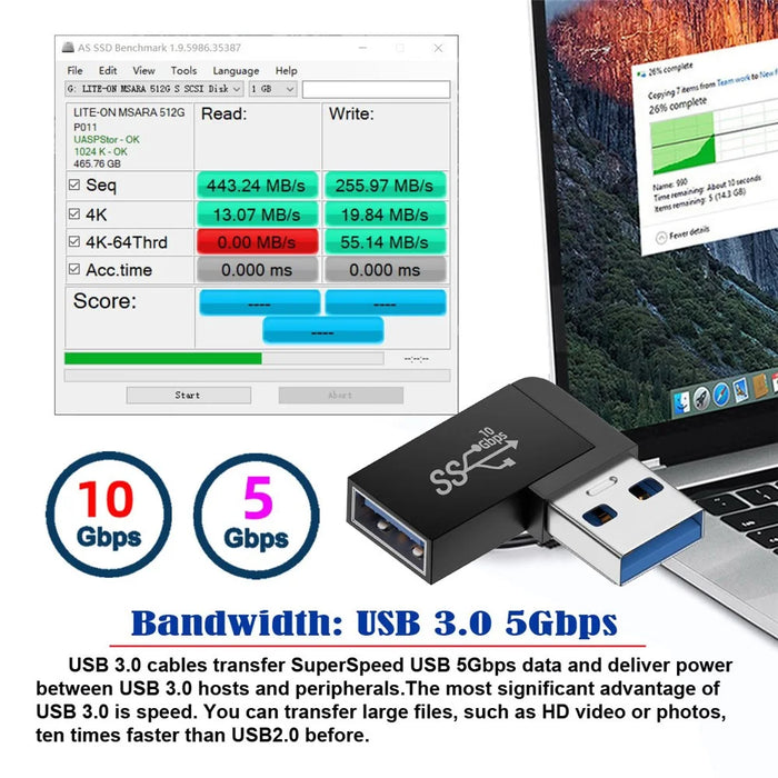 U3-018-RF 10Gbps USB3.0 Male to Female Extension Power Data Video Adapter 90-Degree Angled Type - 3