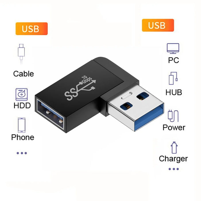 U3-018-RF 10Gbps USB3.0 Male to Female Extension Power Data Video Adapter 90-Degree Angled Type - 7