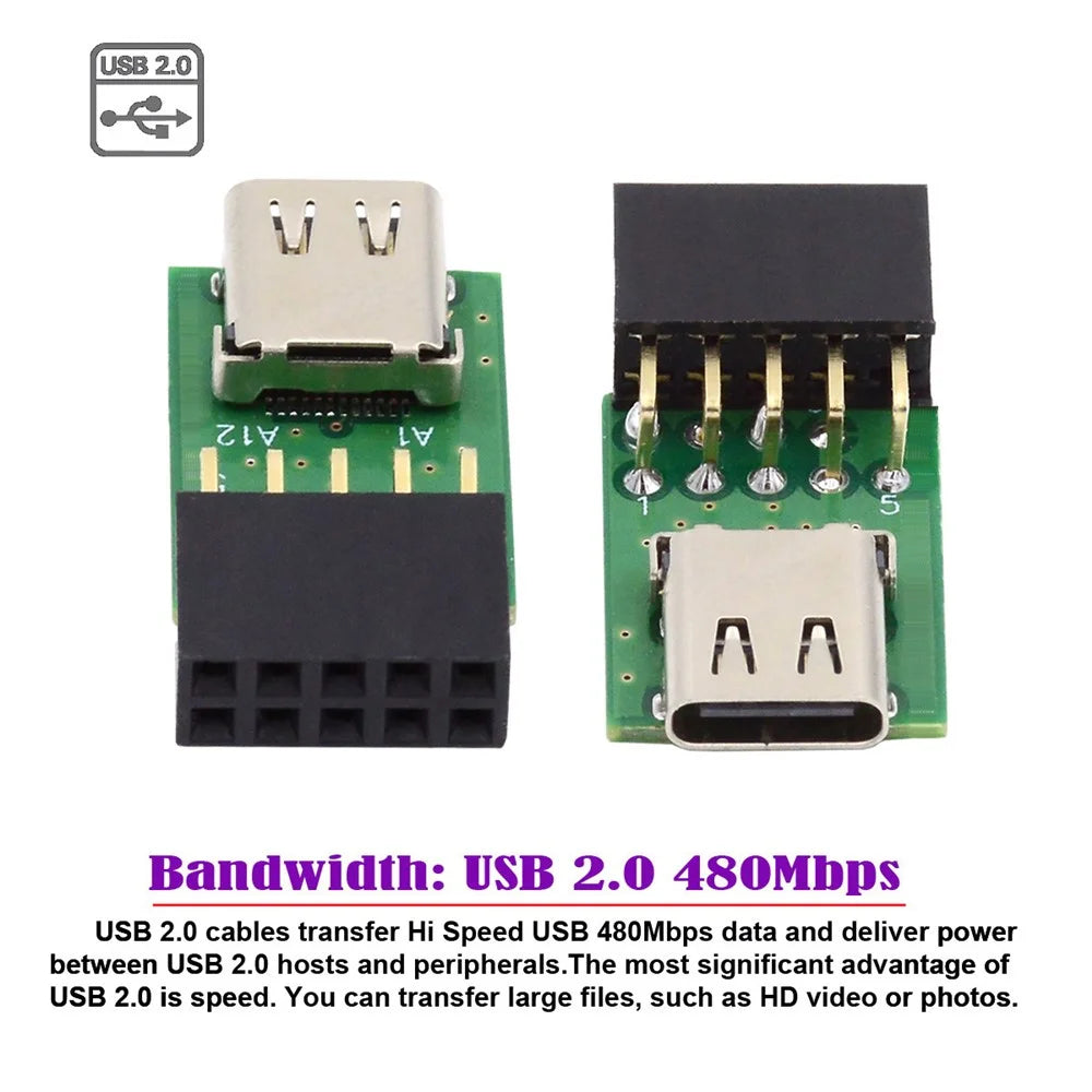 UC-141-TC001 Single Port Type-C 3.1 Female to USB 2.0 Motherboard 9Pin 10Pin Adapter PCBA 480Mbps - 6
