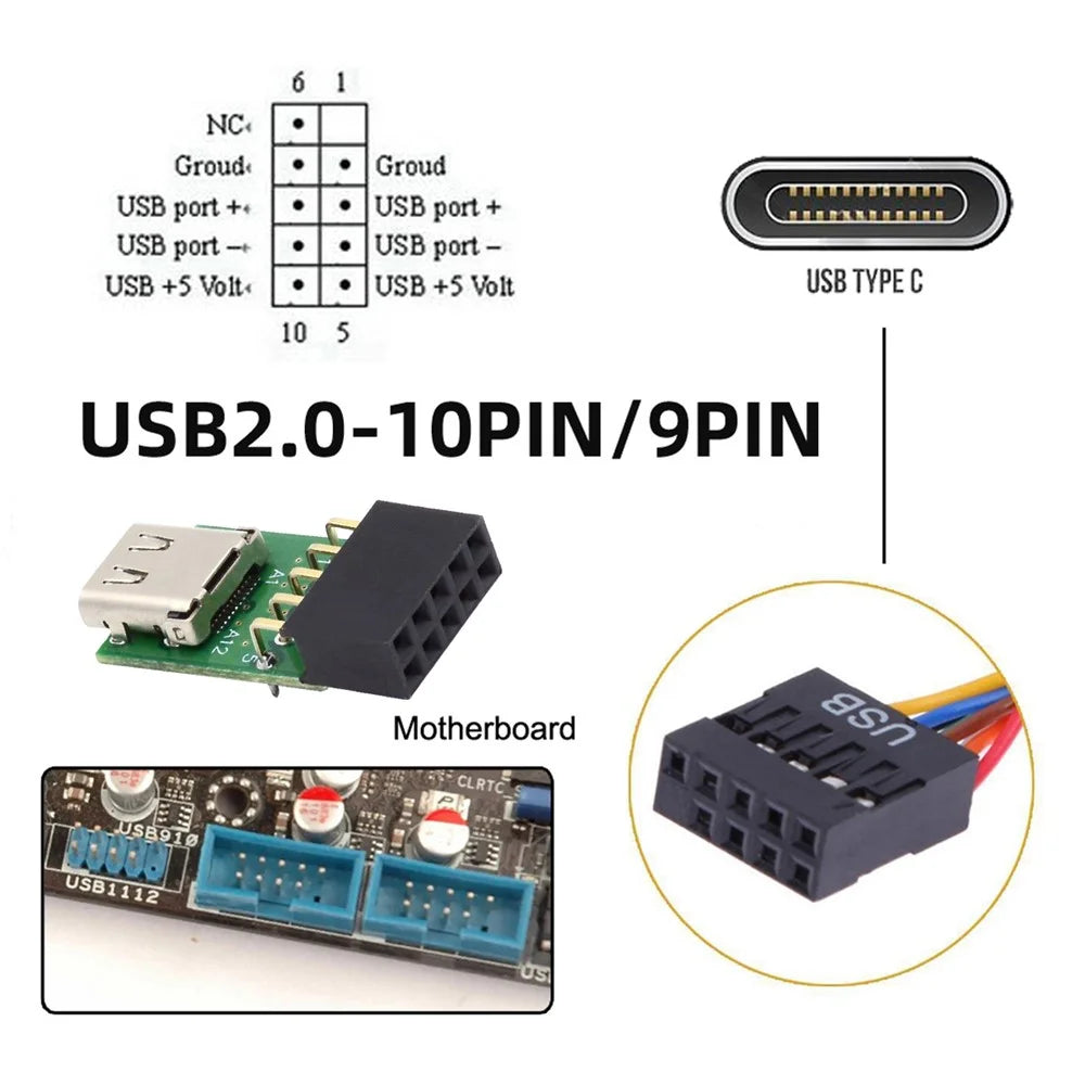 UC-141-TC001 Single Port Type-C 3.1 Female to USB 2.0 Motherboard 9Pin 10Pin Adapter PCBA 480Mbps - 7