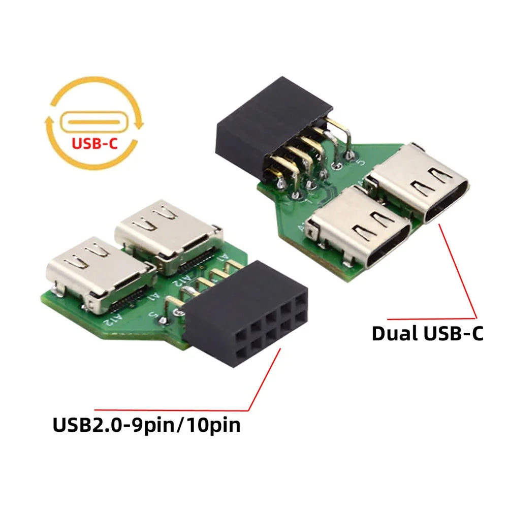 UC-141-TC002 Dual Port Type-C 3.1 Female to USB 2.0 Motherboard 9Pin 10Pin Adapter PCBA 480Mbps - 4