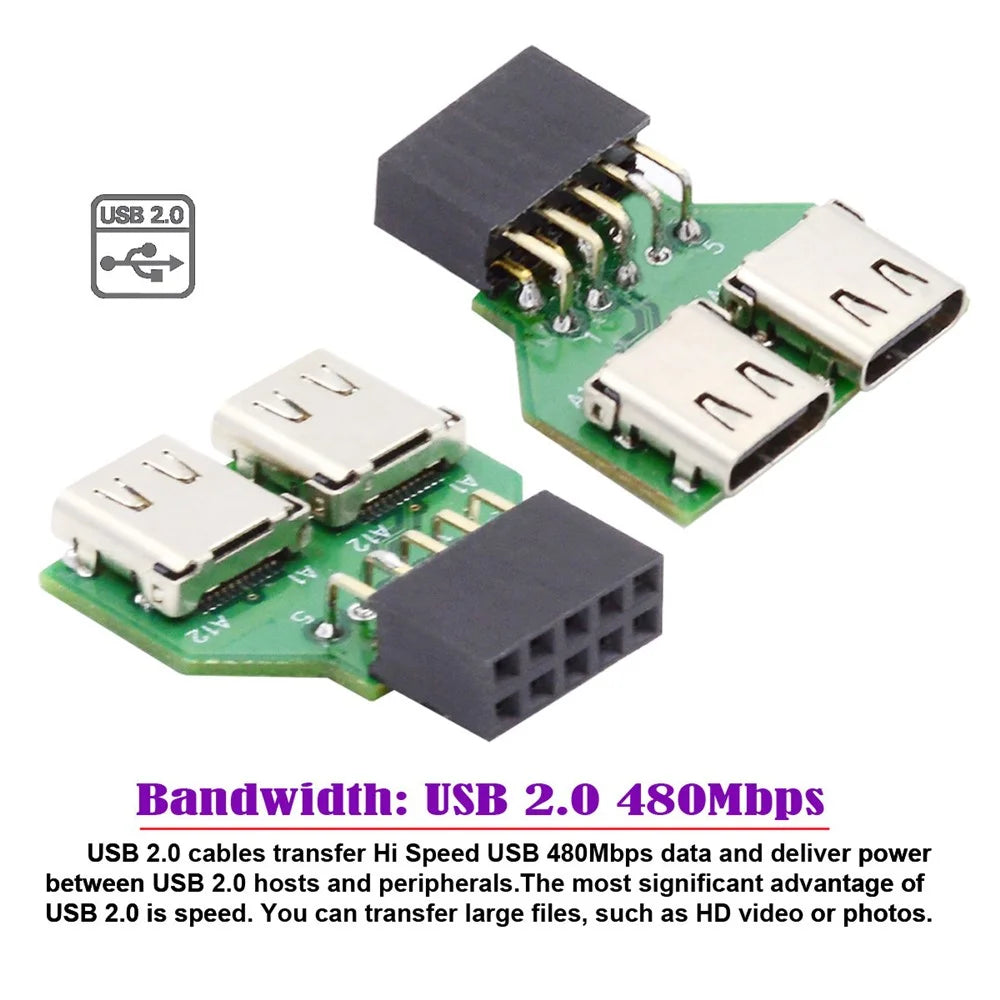 UC-141-TC002 Dual Port Type-C 3.1 Female to USB 2.0 Motherboard 9Pin 10Pin Adapter PCBA 480Mbps - 6
