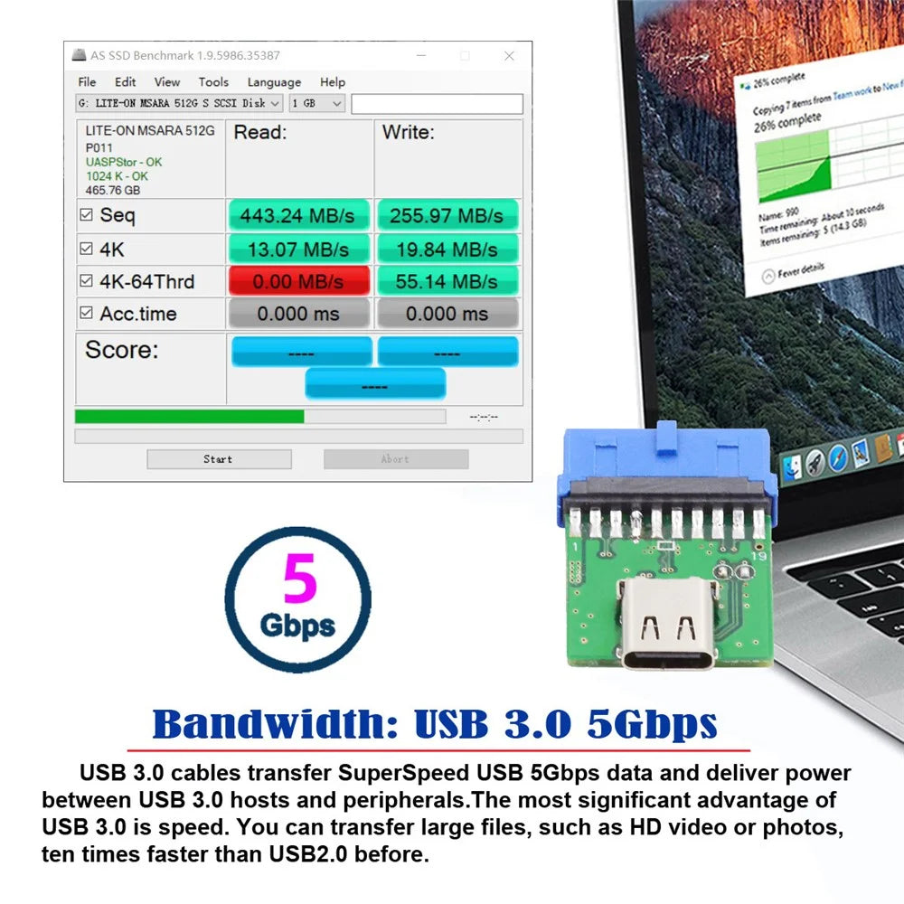 UC-141-TC003 Single Port Type-C 3.1 Female to USB 3.0 Motherboard 19Pin 20Pin Adapter PCBA 5Gbps - 4