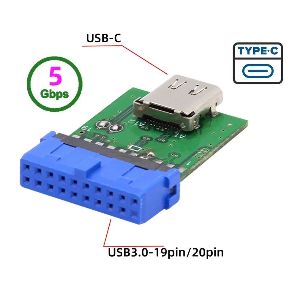 UC-141-TC003 Single Port Type-C 3.1 Female to USB 3.0 Motherboard 19Pin 20Pin Adapter PCBA 5Gbps - 5