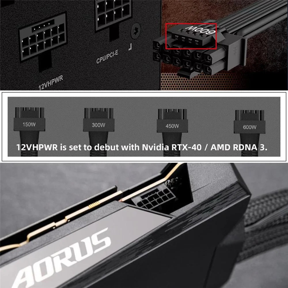 PW-036-UP 12VHPWR 360 Degree Angle Adapter PCI-E 5.0 1ATX3.0 16Pin 12P+4P Female to Male Adapter for 4080 5090TI Graphics Card - 5