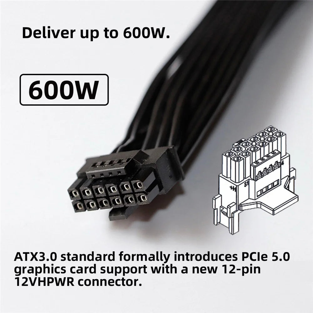 PW-036-UP 12VHPWR 360 Degree Angle Adapter PCI-E 5.0 1ATX3.0 16Pin 12P+4P Female to Male Adapter for 4080 5090TI Graphics Card - 6