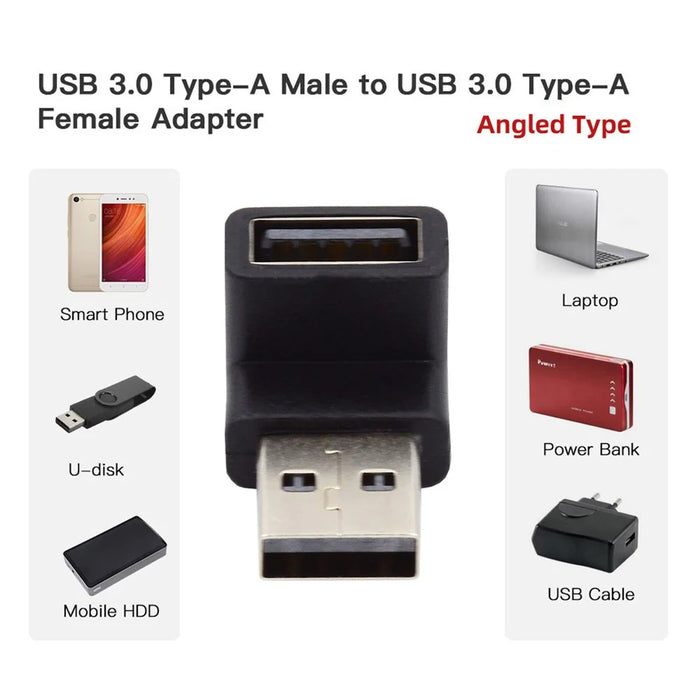 U3-018-DN 10Gbps USB3.0 Male to USB3.0 Female Adapter 90 Degree Angled Type Video Adapter - 7