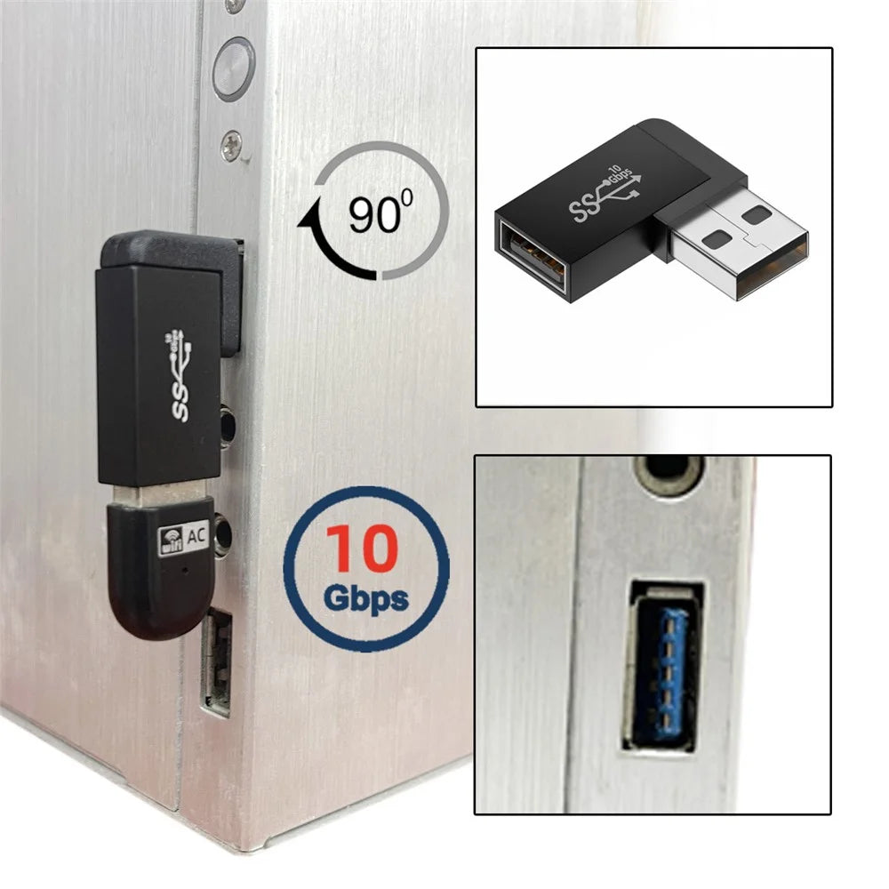 U3-018-LF 10Gbps USB3.0 Male to Female Extension Adapter 90 Degree Left Angled Type Video Adapter - 5
