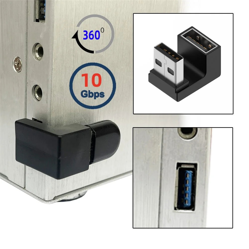 U3-018-OU 10Gbps USB3.0 Male to Female Extension Power Data Video Adapter Opposite U-Shape Back Angled - 3