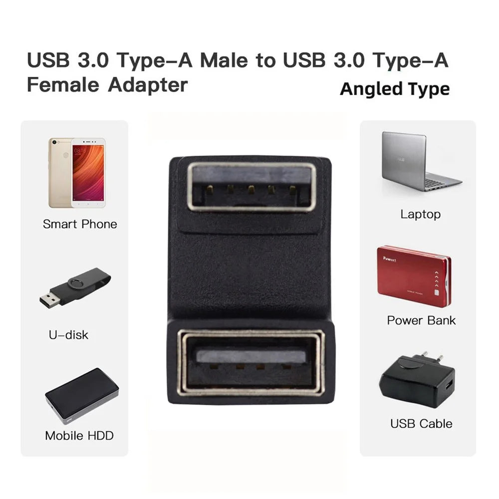 U3-018-OU 10Gbps USB3.0 Male to Female Extension Power Data Video Adapter Opposite U-Shape Back Angled - 7