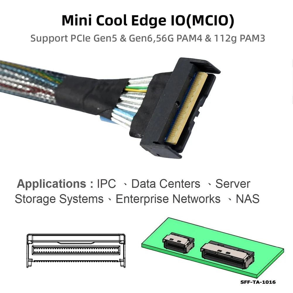 SF-063 50cm MCIO 74Pin Male to SFF-8654 74Pin Male Extension Cable PCI-E 5.0 Mini Cool Edge IO MCIO Cable - 5