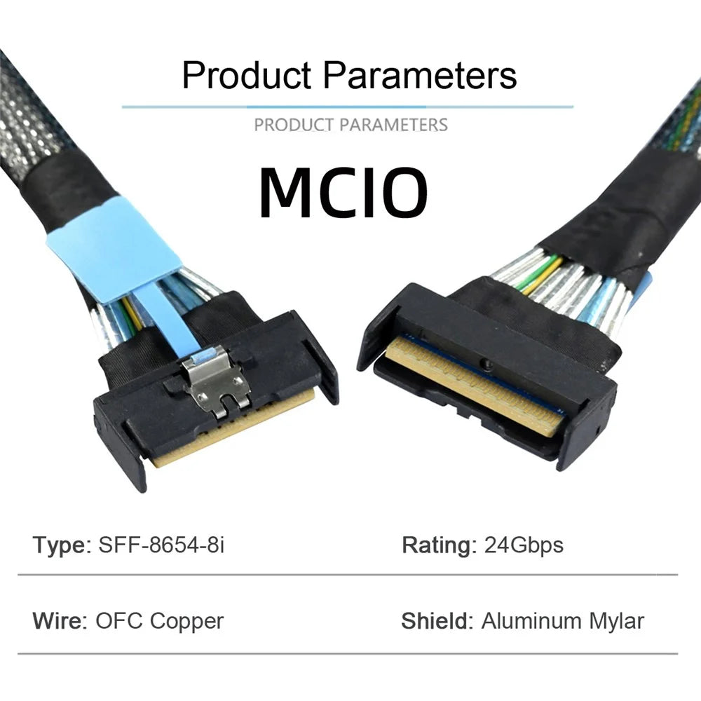 SF-063 50cm MCIO 74Pin Male to SFF-8654 74Pin Male Extension Cable PCI-E 5.0 Mini Cool Edge IO MCIO Cable - 6