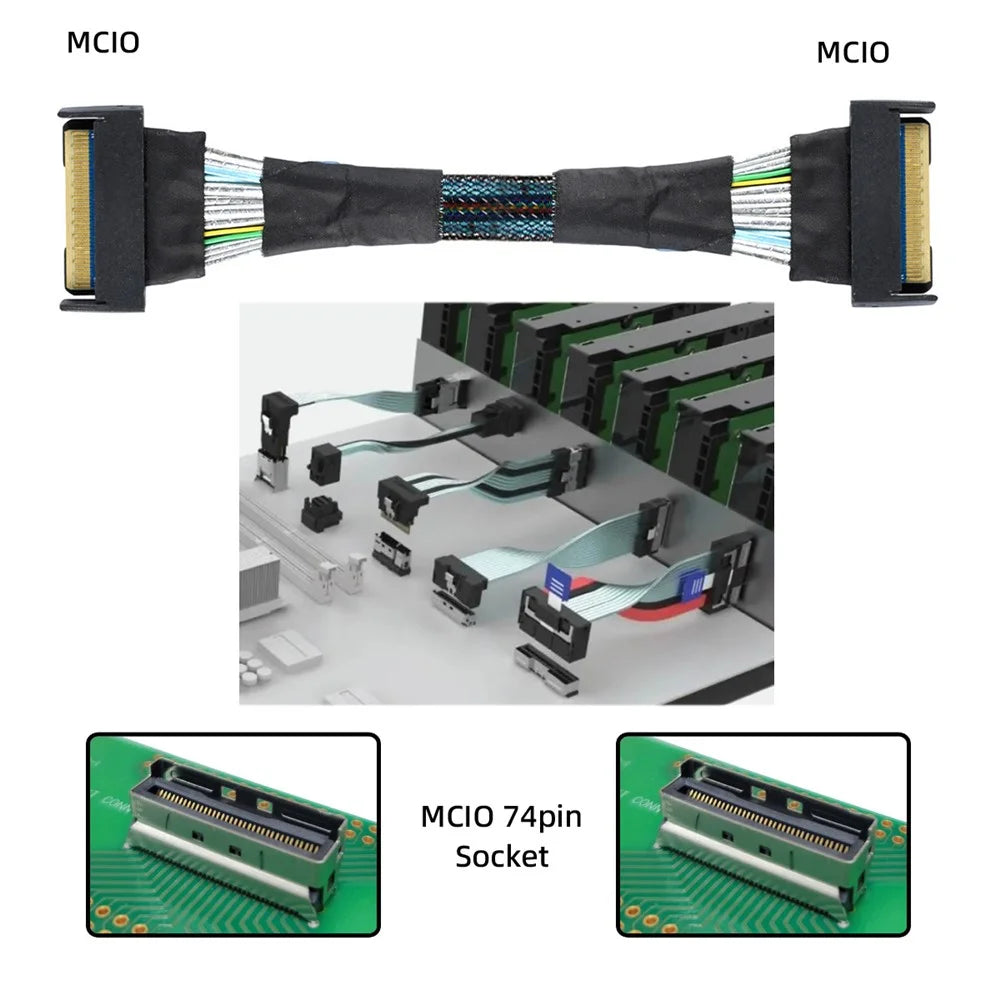 SF-063 50cm MCIO 74Pin Male to SFF-8654 74Pin Male Extension Cable PCI-E 5.0 Mini Cool Edge IO MCIO Cable - 7