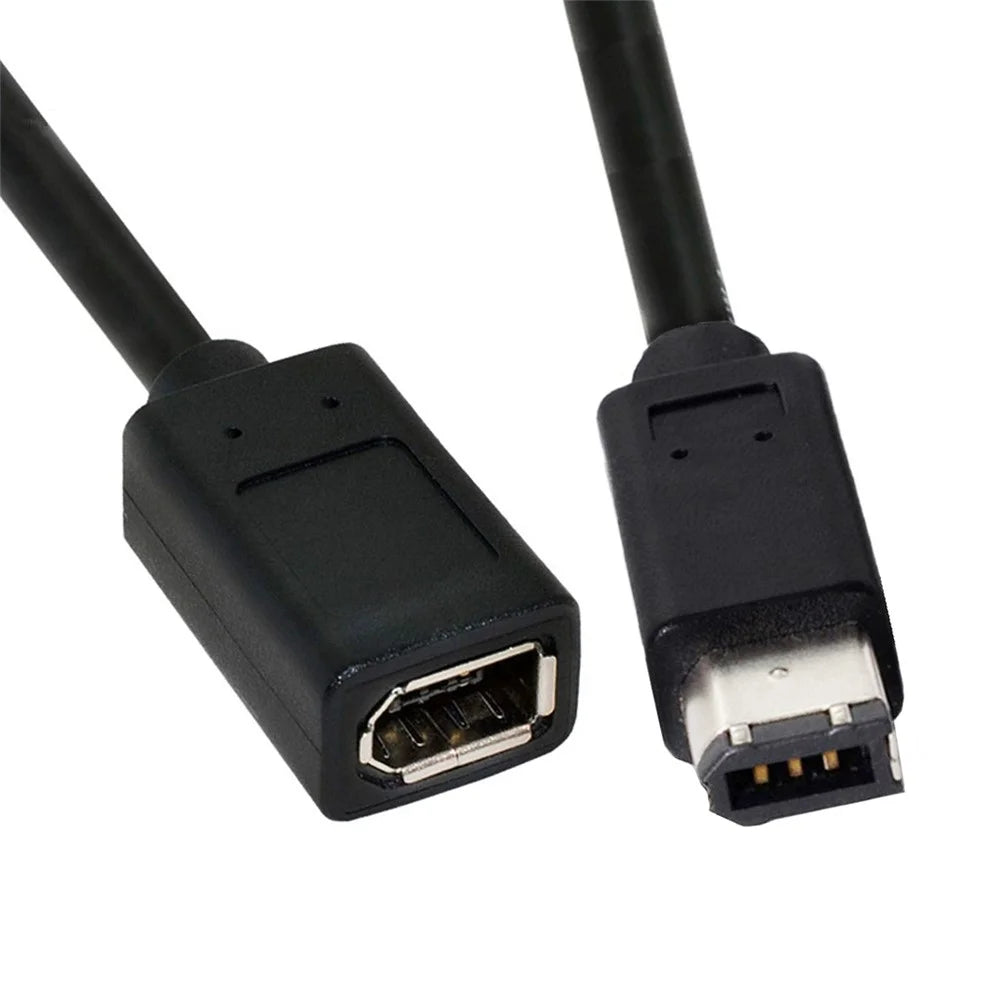 CA-001 20cm IEEE 1394 6Pin Female to 1394a 6Pin Male Extension Data Cable 400 to 400 Firewire - Black - 3