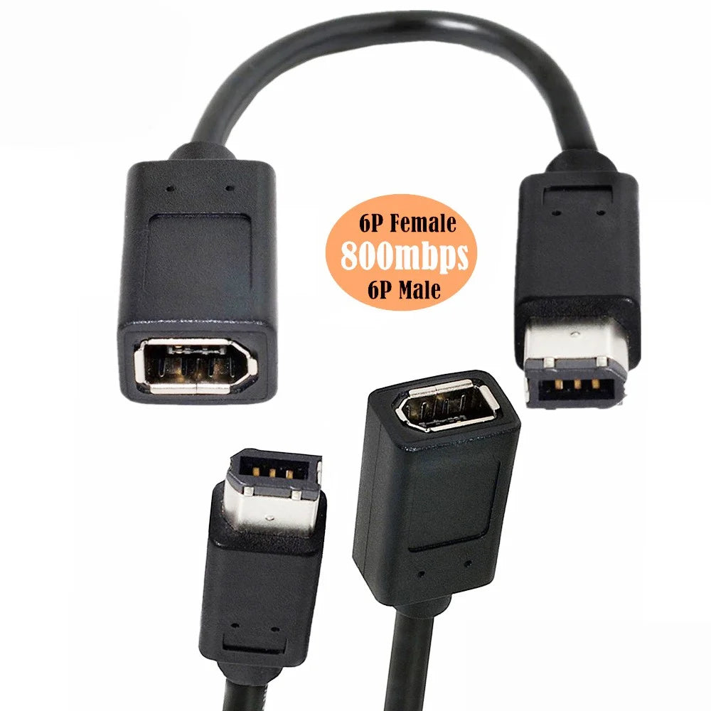 CA-001 20cm IEEE 1394 6Pin Female to 1394a 6Pin Male Extension Data Cable 400 to 400 Firewire - Black - 4