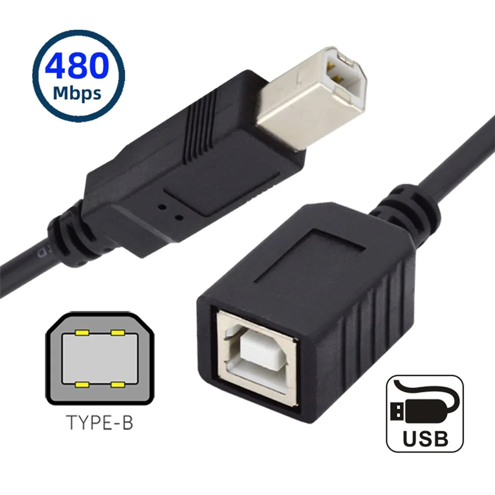 U2-068-BK 20cm USB 2.0 B Type Male to Female Extension Cable 20cm for Printer Scanner Hard Disk - 2