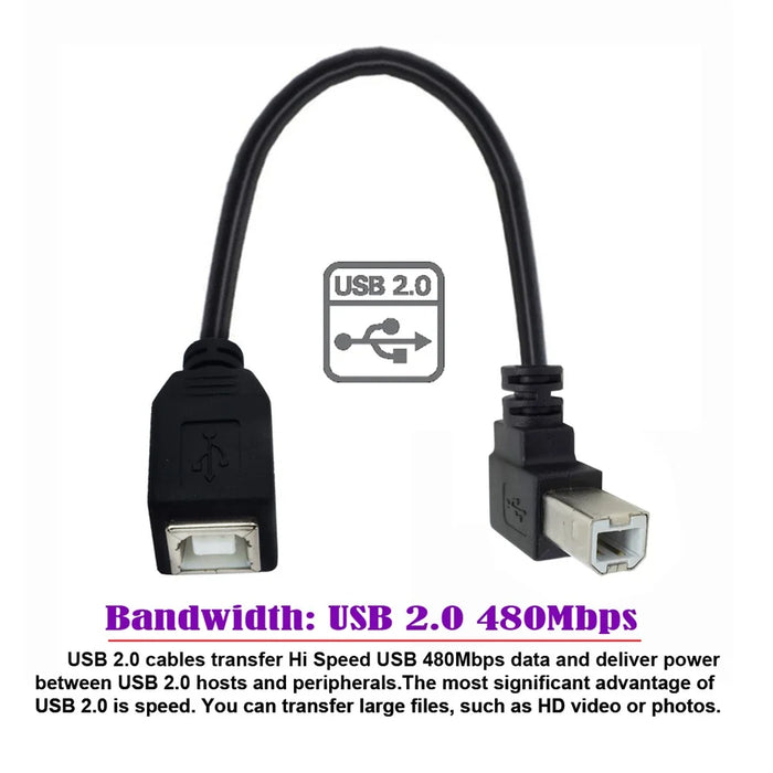 U2-068-UP 20cm Elbow Type B Male USB 2.0 to Female Extension Cable 480Mbps Data Transfer for Printer Scanner Disk - 2