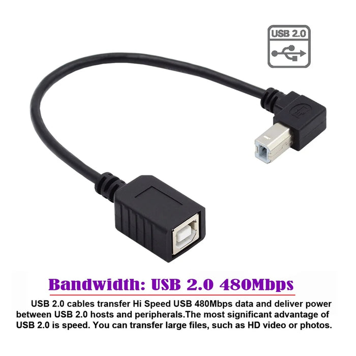 U2-068-UP 20cm Elbow Type B Male USB 2.0 to Female Extension Cable 480Mbps Data Transfer for Printer Scanner Disk - 3
