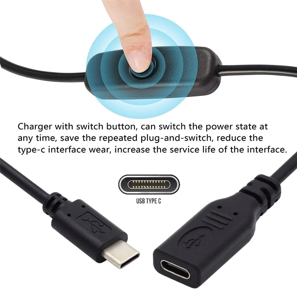 UC-148 Type-C Male to Female Cable USB-C Cable with On-Off Power Switch Button for Laptop Keyboard - 4