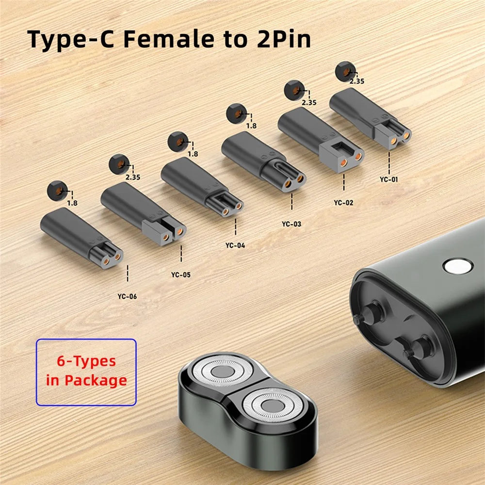 6Pcs / Set UC-150 5V Type-C Female to 2 Pin Adapter Kit Charger Adapter for Electric Hair Clipper Shavers - 3