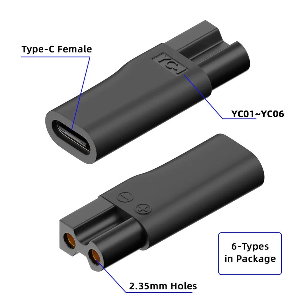 6Pcs / Set UC-150 5V Type-C Female to 2 Pin Adapter Kit Charger Adapter for Electric Hair Clipper Shavers - 6