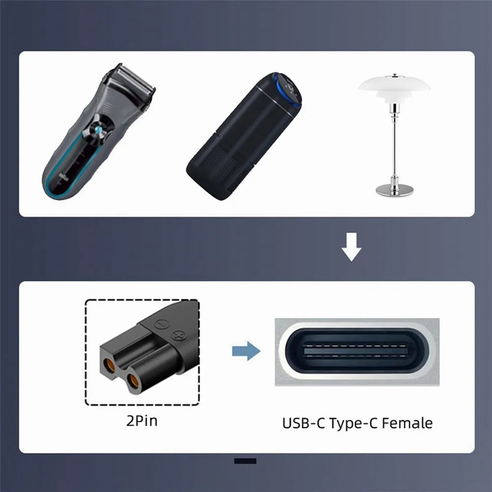 6Pcs / Set UC-150 5V Type-C Female to 2 Pin Adapter Kit Charger Adapter for Electric Hair Clipper Shavers - 7