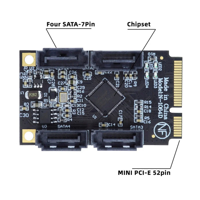 SA-033-4P Mini PCI-E to SATA 3.0 Four Ports Converter 6Gbps PCI Express SSD Adapter Card - 4