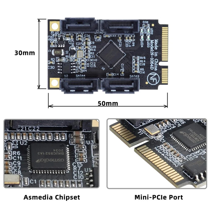 SA-033-4P Mini PCI-E to SATA 3.0 Four Ports Converter 6Gbps PCI Express SSD Adapter Card - 5