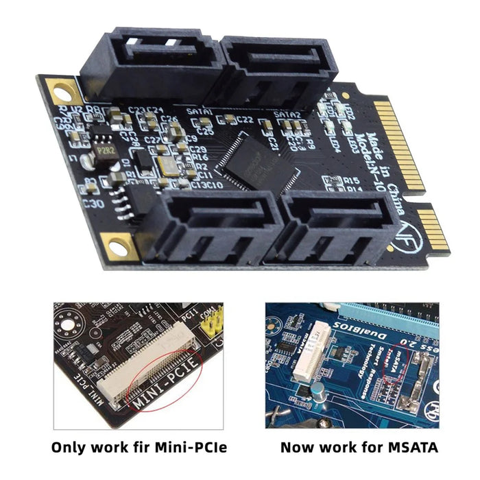 SA-033-4P Mini PCI-E to SATA 3.0 Four Ports Converter 6Gbps PCI Express SSD Adapter Card - 7