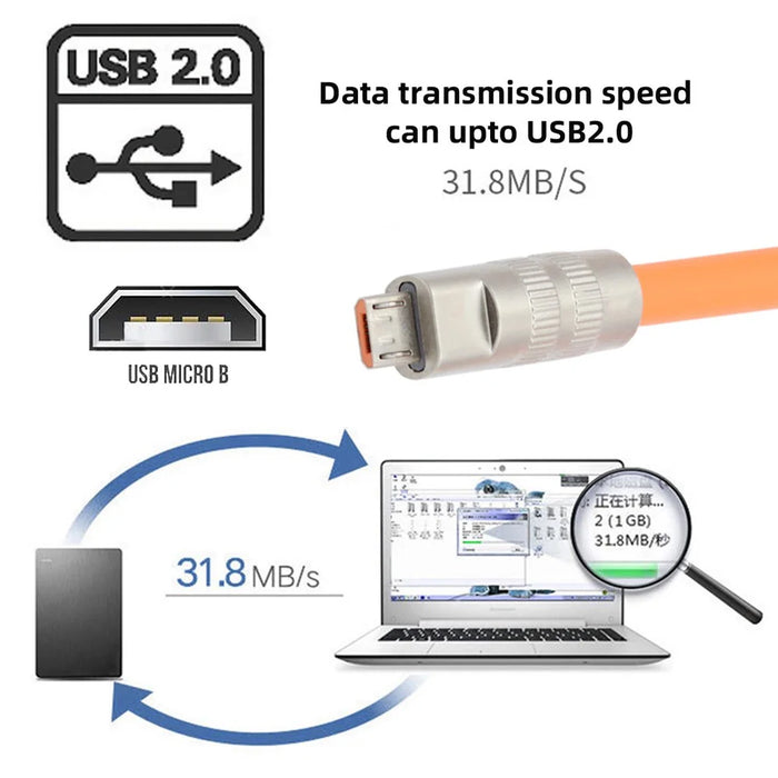 U2-089-OR-1.0M USB-A to Micro USB Cable Liquid Silicone USB2.0 480Mbps Data Cord for Laptop Tablet Phone - 6