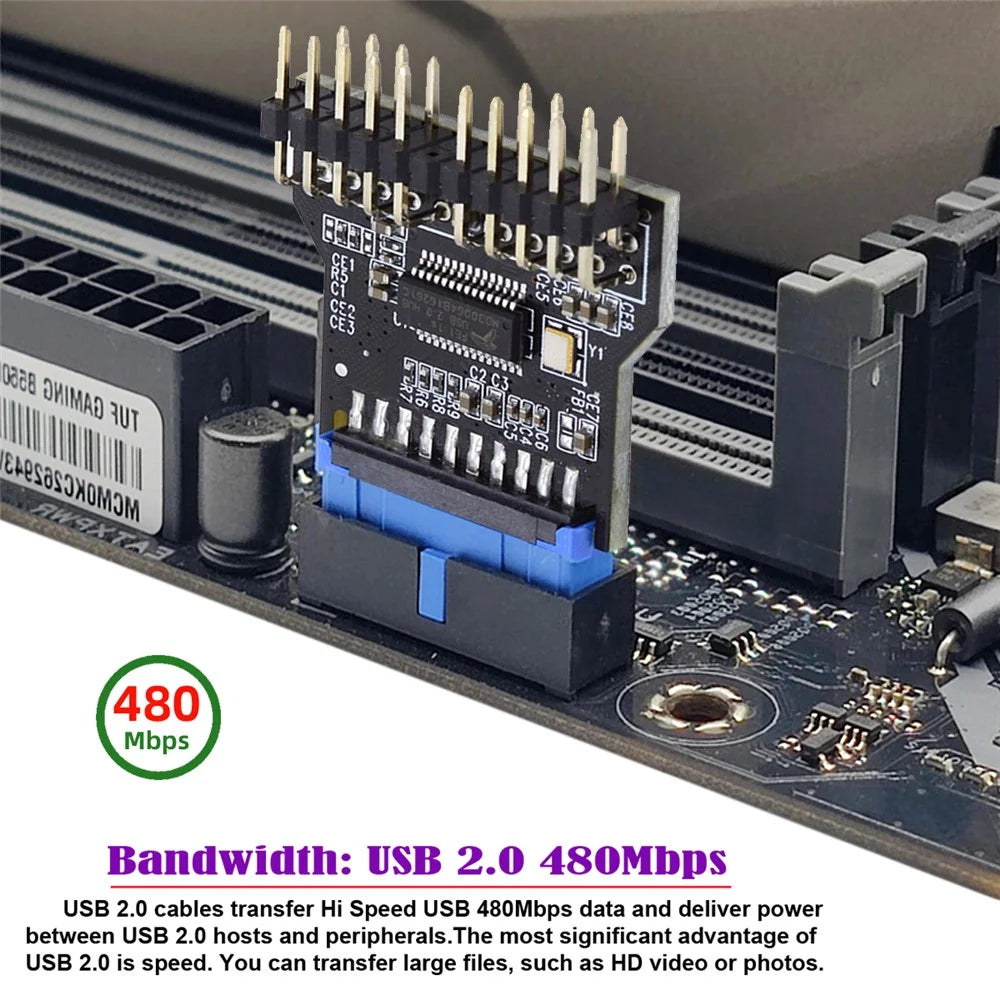 U3-022 Motherboard 19Pin USB 3.0 Header 1 to 2 USB2.0 9Pin Extension HUB Connector Adapter - 4