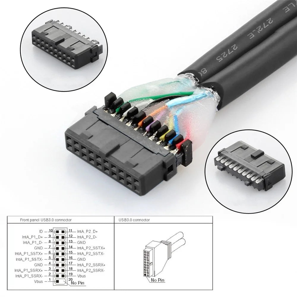 U3-022 Motherboard 19Pin USB 3.0 Header 1 to 2 USB2.0 9Pin Extension HUB Connector Adapter - 5