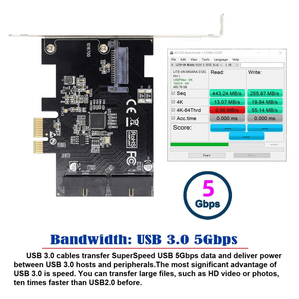 U3-048 PCI-E 1X Express Card to 19Pin 20Pin USB 3.0 Front Panel Header 5Gbps VL805 Adapter - 4