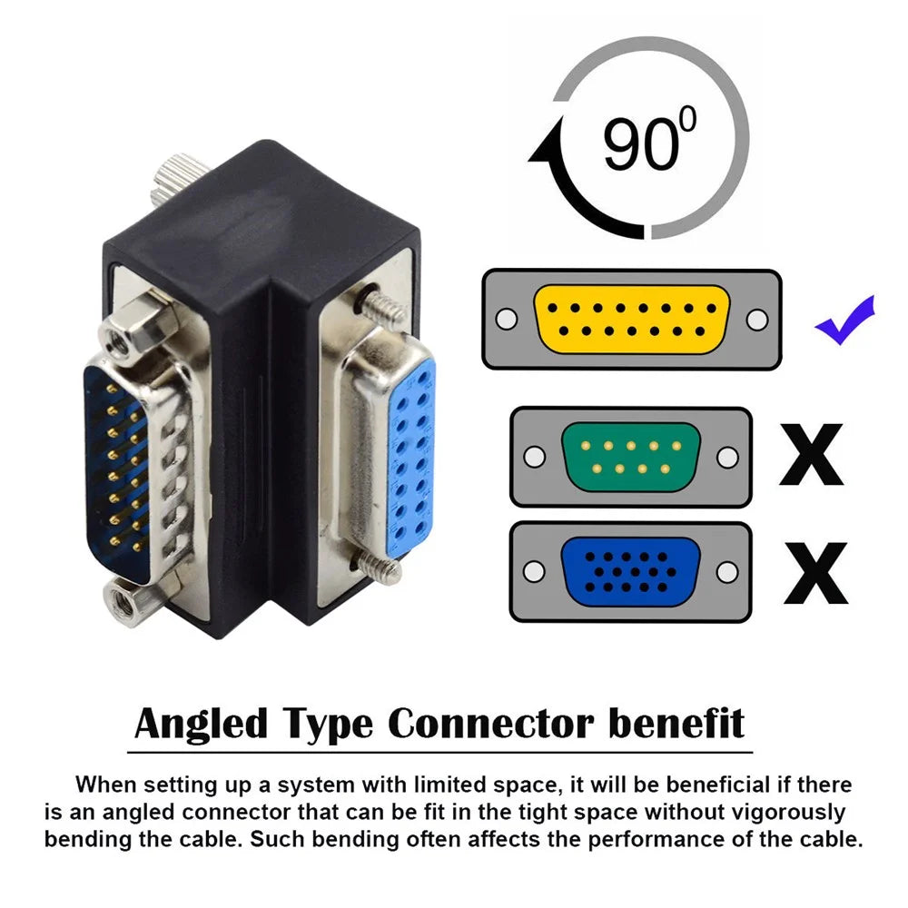 DB-017-DN DSUB D-subminiature 15Pin Male Nut to Female Screw Extension Adapter DB Connector 90 Degree Angled - 4
