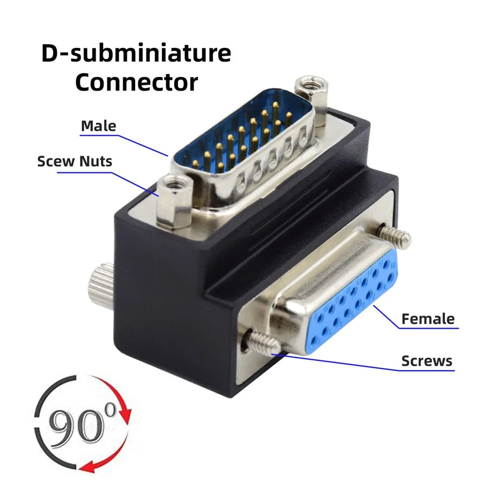 DB-017-DN DSUB D-subminiature 15Pin Male Nut to Female Screw Extension Adapter DB Connector 90 Degree Angled - 6