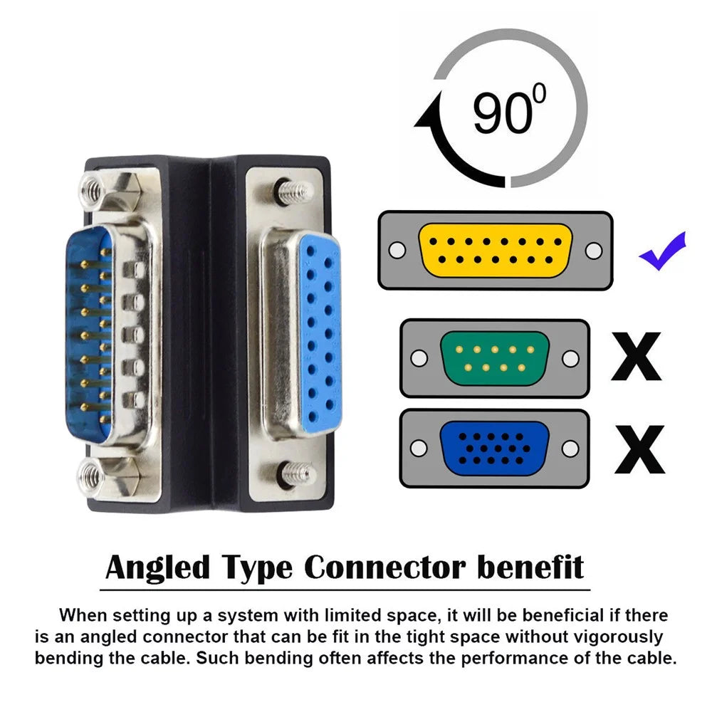DB-017-UP 90 Degree Angled DSUB D-subminiature 15Pin Male Nut to Female Screw Adapter DB Connector - 4