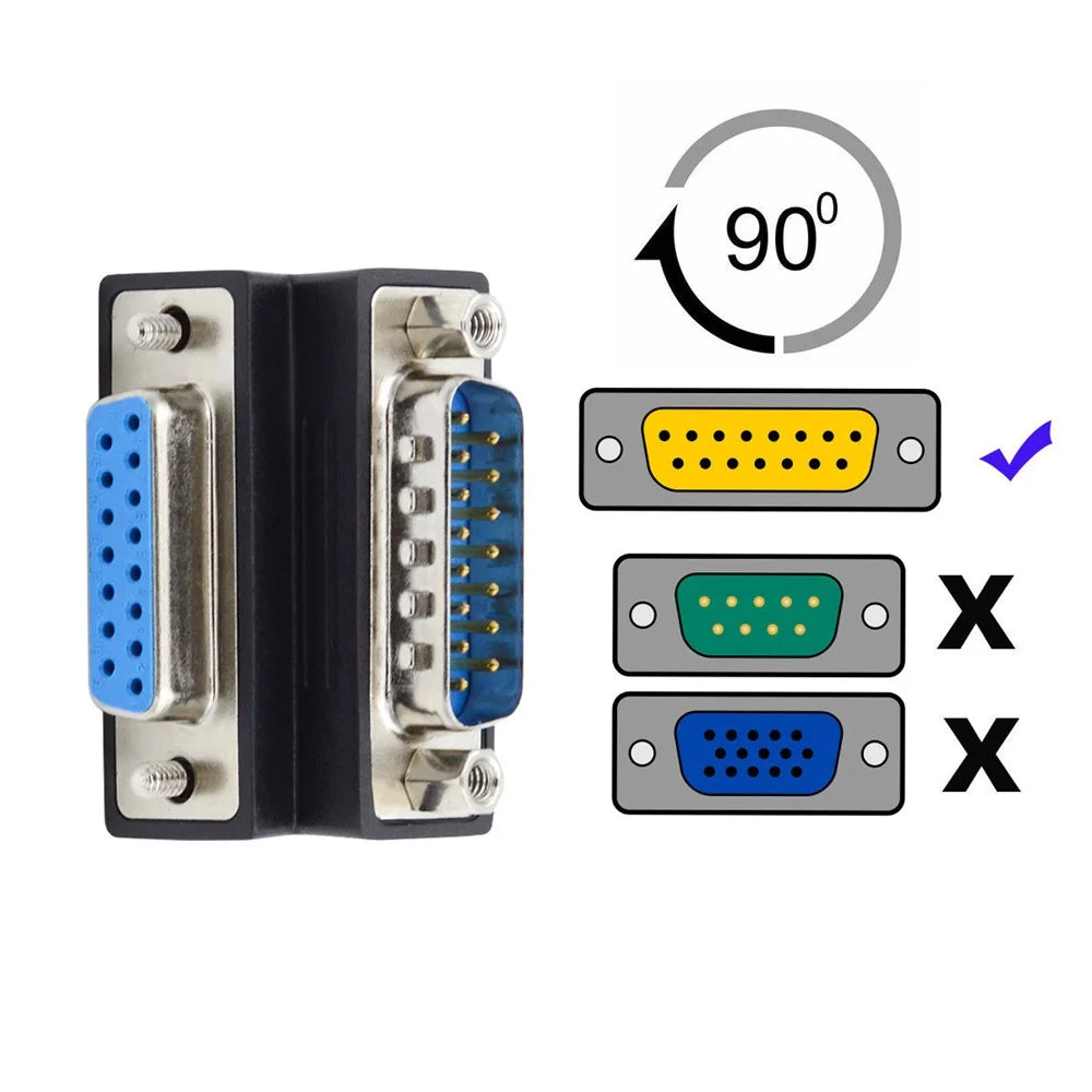 DB-017-UP 90 Degree Angled DSUB D-subminiature 15Pin Male Nut to Female Screw Adapter DB Connector - 5