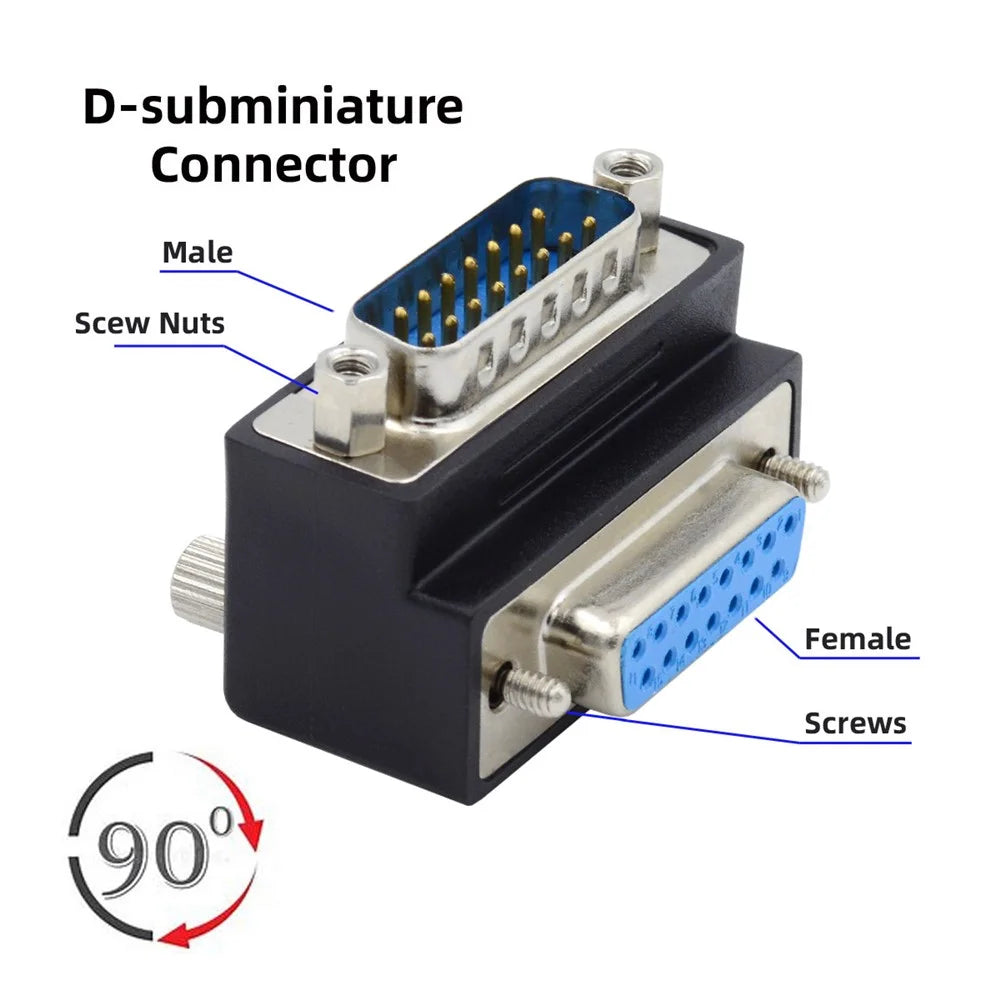 DB-017-UP 90 Degree Angled DSUB D-subminiature 15Pin Male Nut to Female Screw Adapter DB Connector - 6