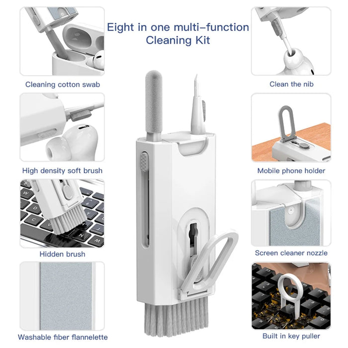 Q8 Bluetooth-compatible Headset Keyboard Screen Cleaning Tools Kit Dust Removal Pen Brush Key Puller Set - Blue - 3