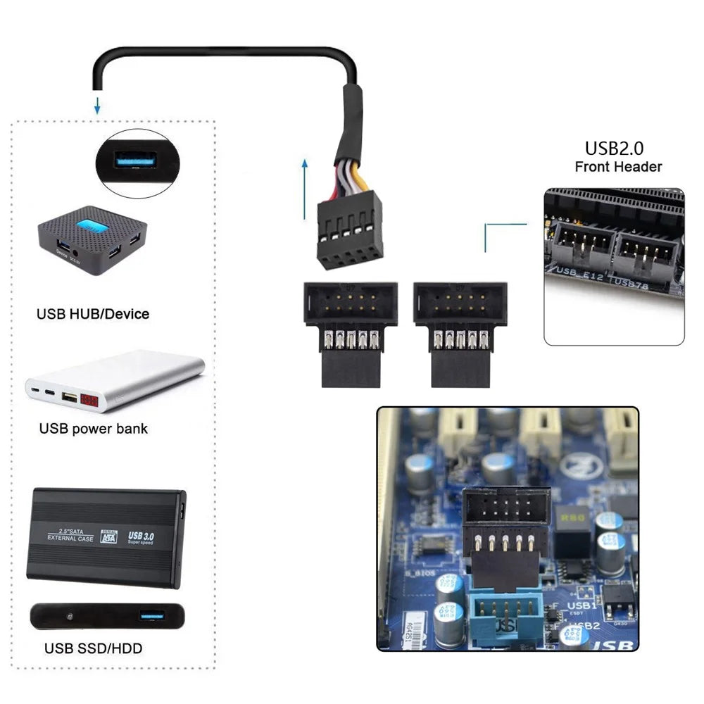 U2-052 1 Set Down & Up Angled USB 2.0 10Pin 9Pin Header Male to Female Extension Adapter Motherboard Connector - 7
