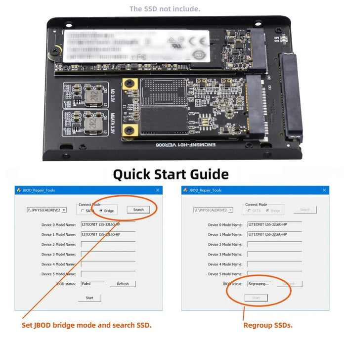 SA-060 Dual MSATA NGFF B+M SSD Card JBOD Raid 0 Span Bridge to 2.5inch SATA Combo HDD Disk Drive Enclosure - 5