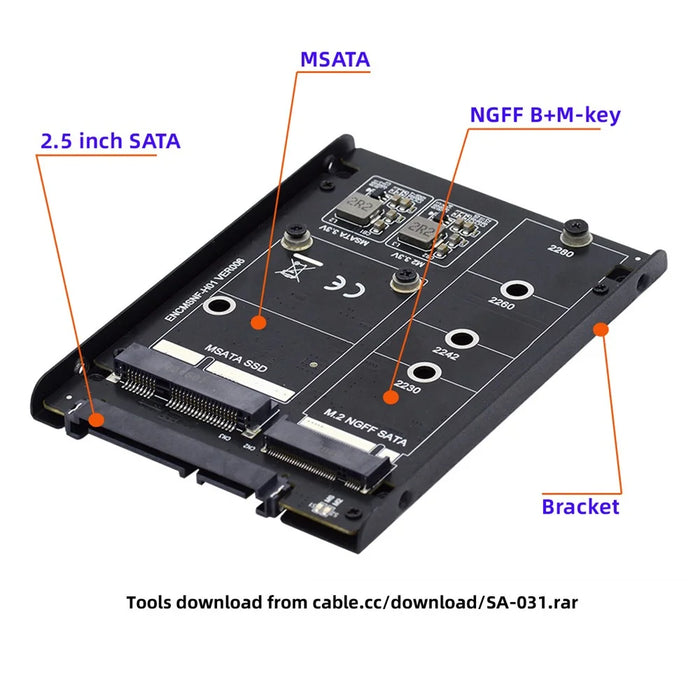 SA-060 Dual MSATA NGFF B+M SSD Card JBOD Raid 0 Span Bridge to 2.5inch SATA Combo HDD Disk Drive Enclosure - 6