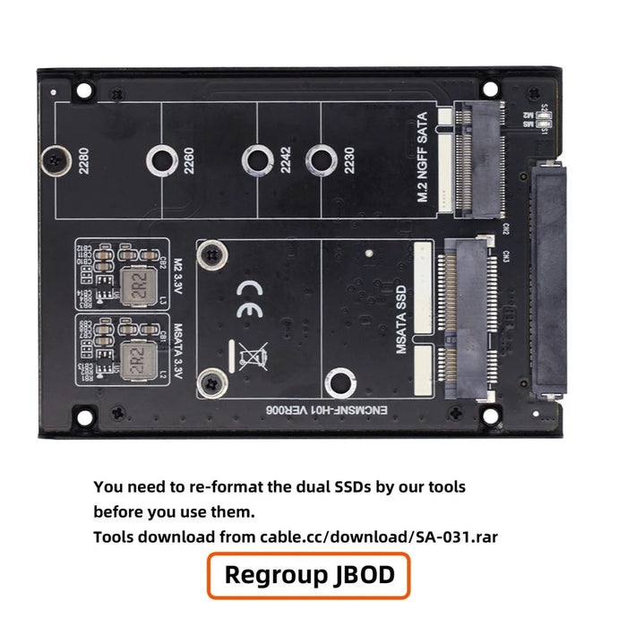 SA-060 Dual MSATA NGFF B+M SSD Card JBOD Raid 0 Span Bridge to 2.5inch SATA Combo HDD Disk Drive Enclosure - 7