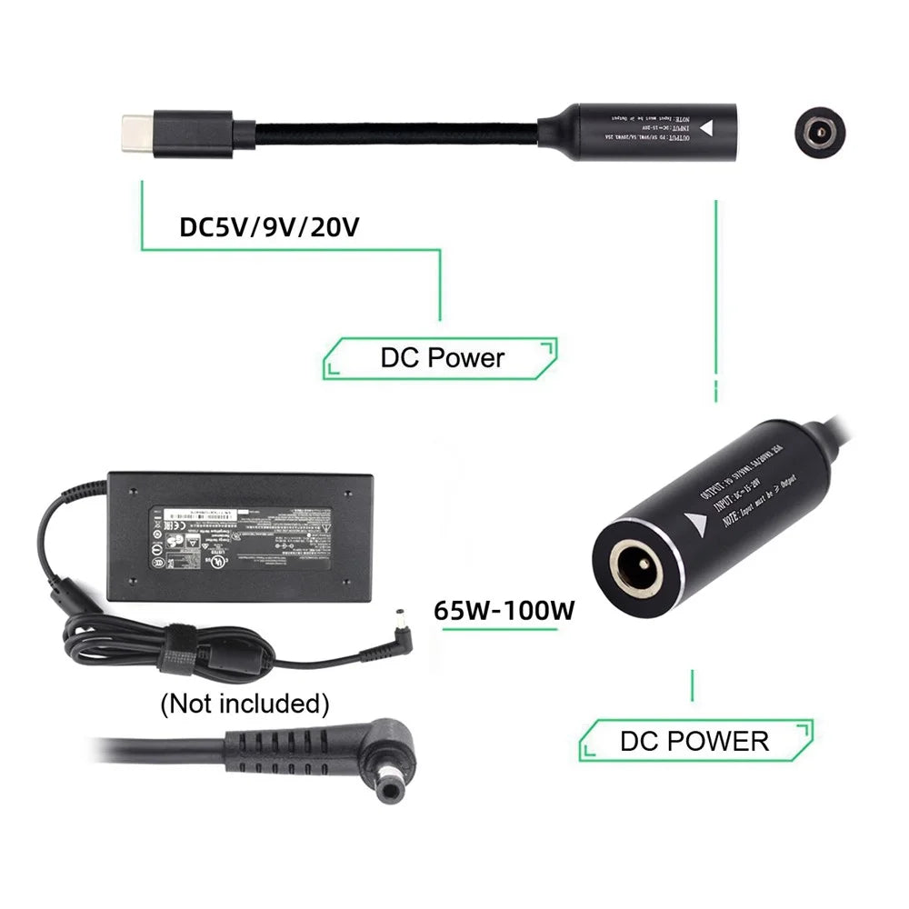 UC-149-4817MM DC Jack 4.8x1.7mm Input Female to Type-C Male Power Plug Charge Cable for Laptop Phone PD9V 15V 20V - 3